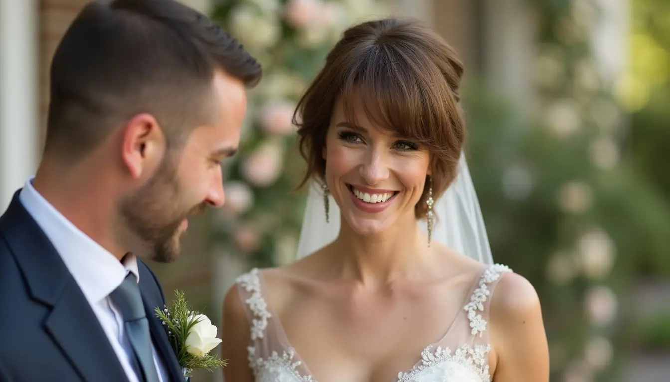 side parted pixie bob haircut with soft layers and natural volume for wedding guest style