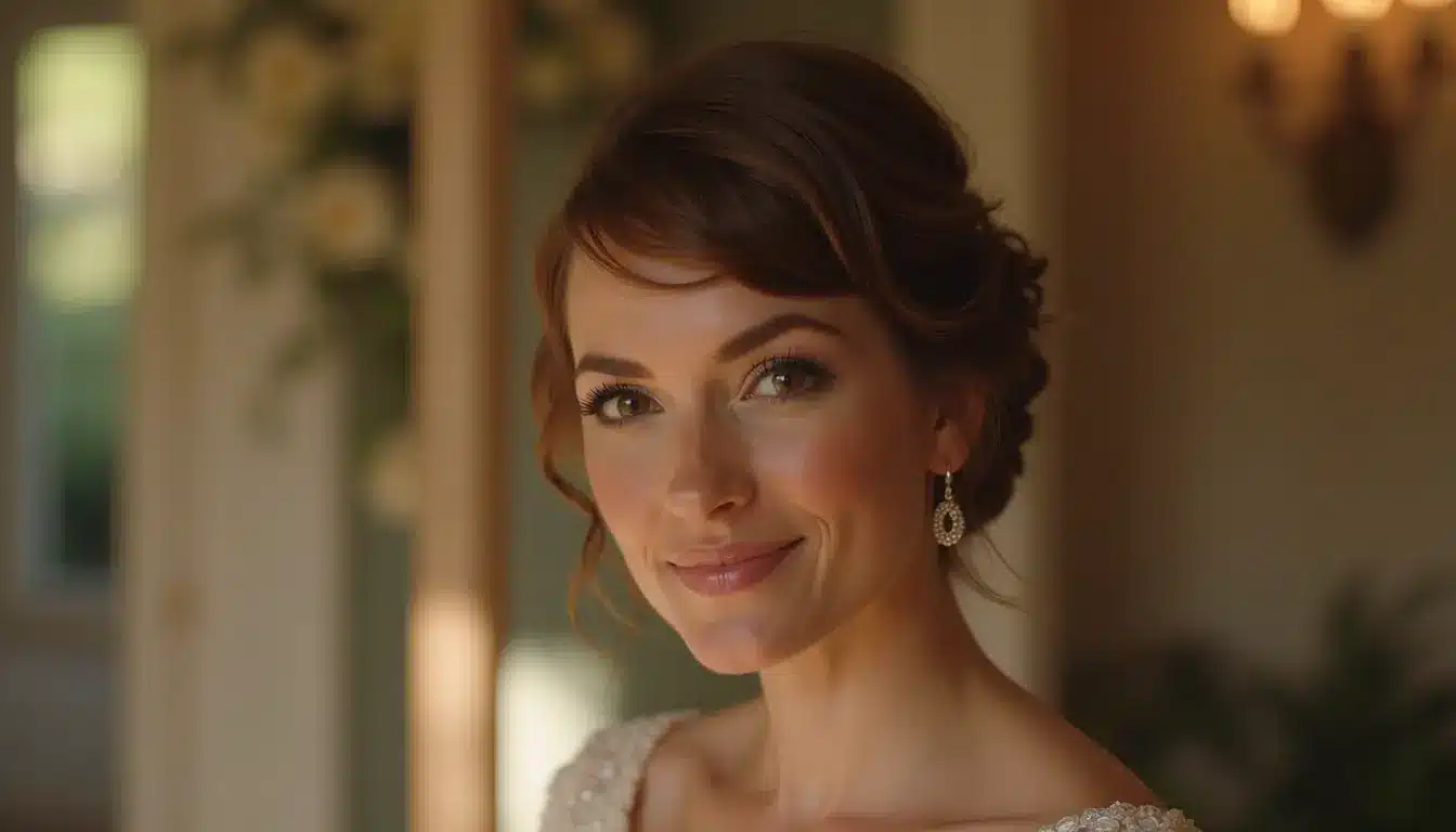 stacked pixie bob haircut with layered crown volume for wedding guest style