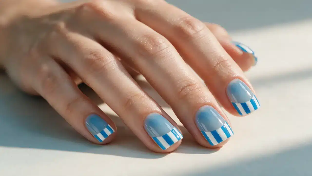 striped beach cabana nails with colorful summer stripe patterns