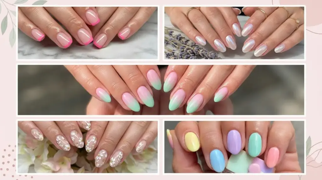 summer nails with pastel floral art chrome finishes citrus designs and glossy tips on manicured hands