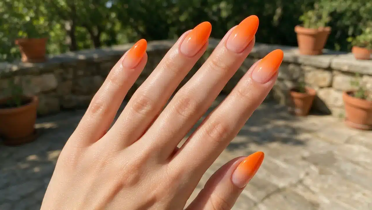tangerine ombre nails with bright orange gradient summer manicure style