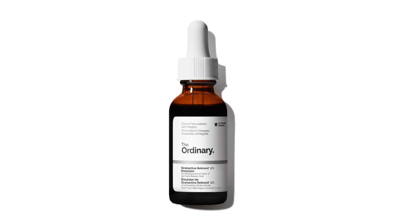 the ordinary granactive retinoid emulsion bottle on white background