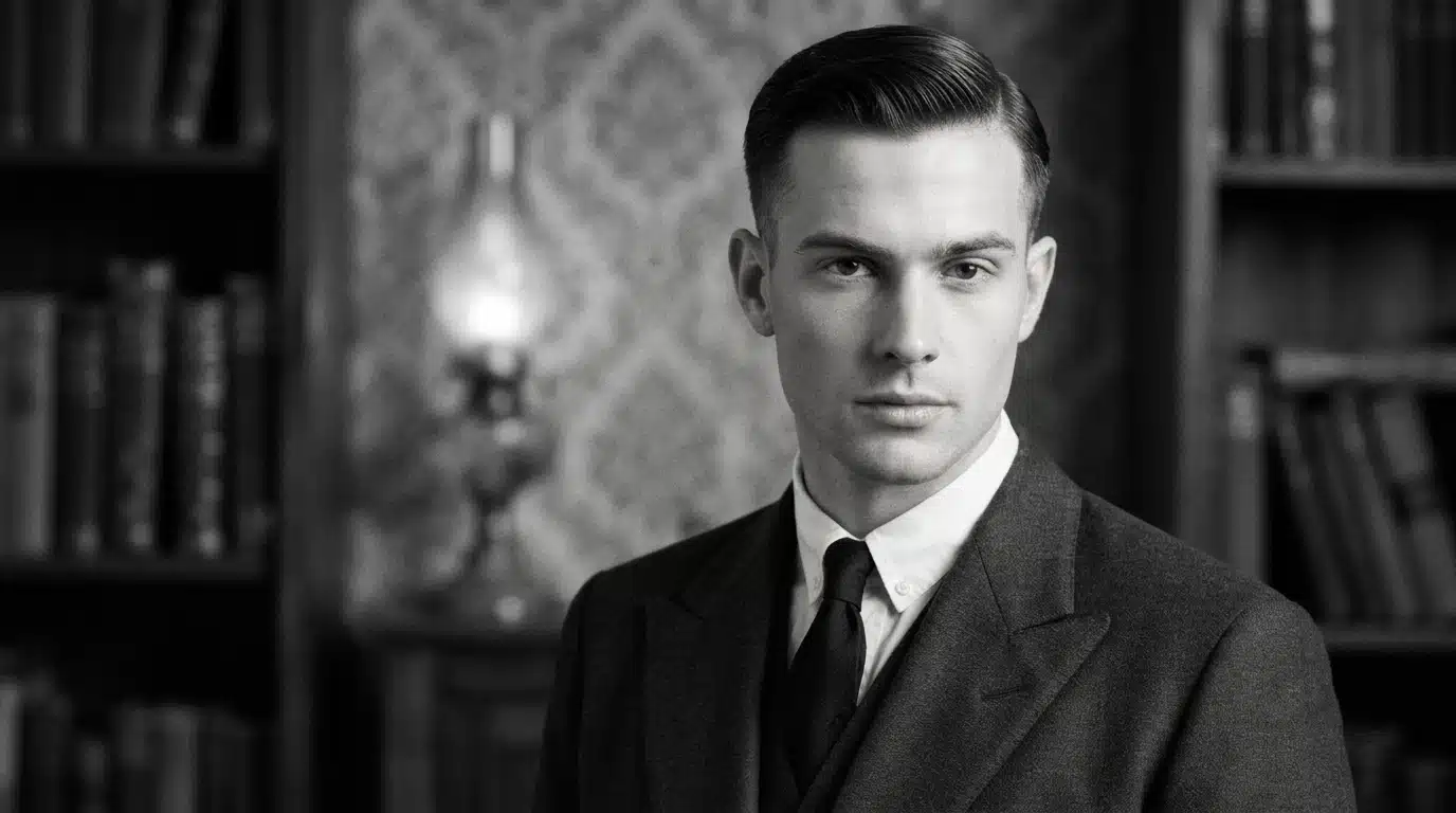 traditional short back and sides haircut with neat combed top and close tapered sides