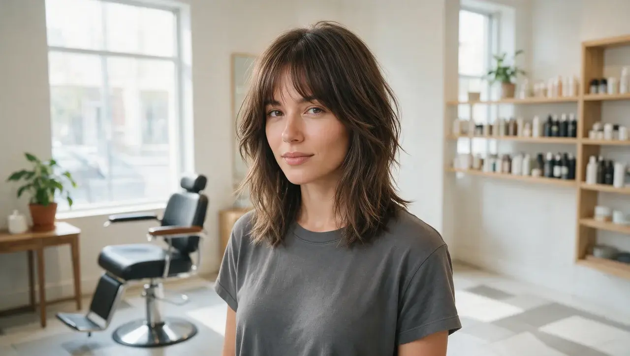 transition shag haircut with blended layers between short and long lengths
