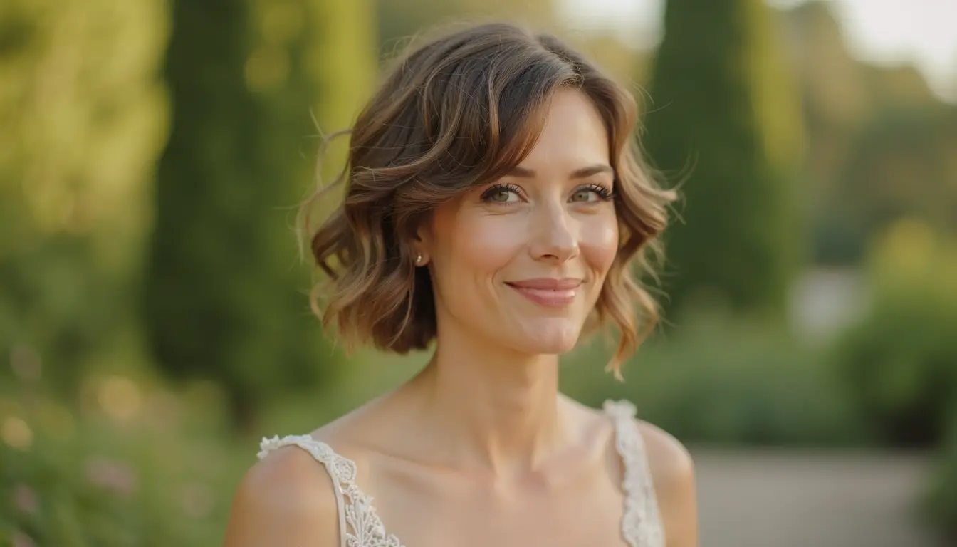 wavy pixie bob haircut with soft natural waves for wedding guest hairstyle