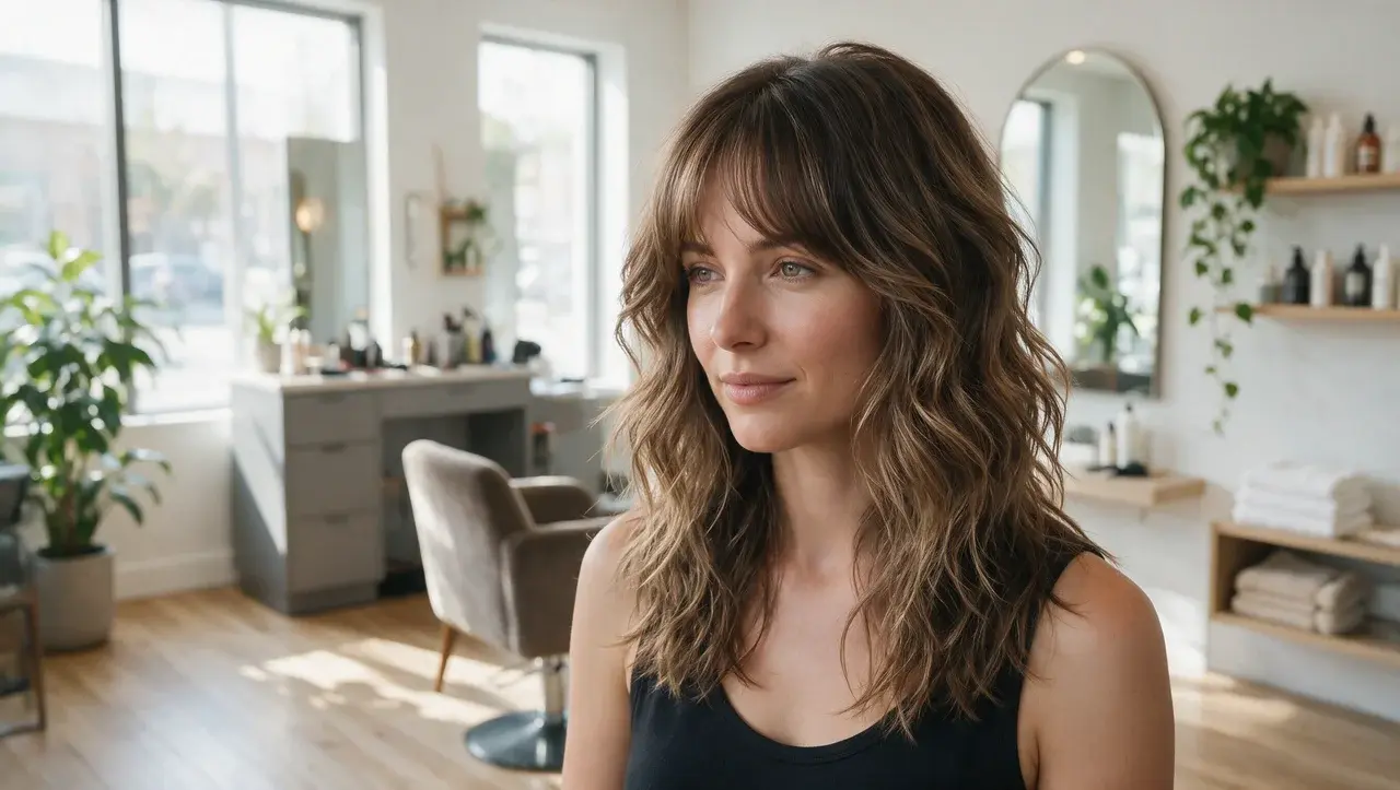 wavy shag hairstyle with loose waves and textured layers
