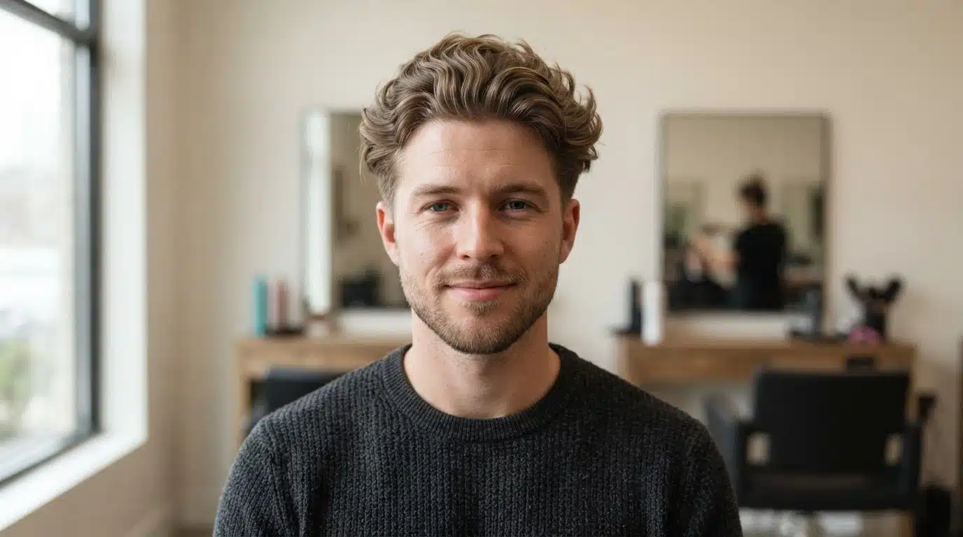 white american man with fine hair body wave soft lift fuller top and movement in salon