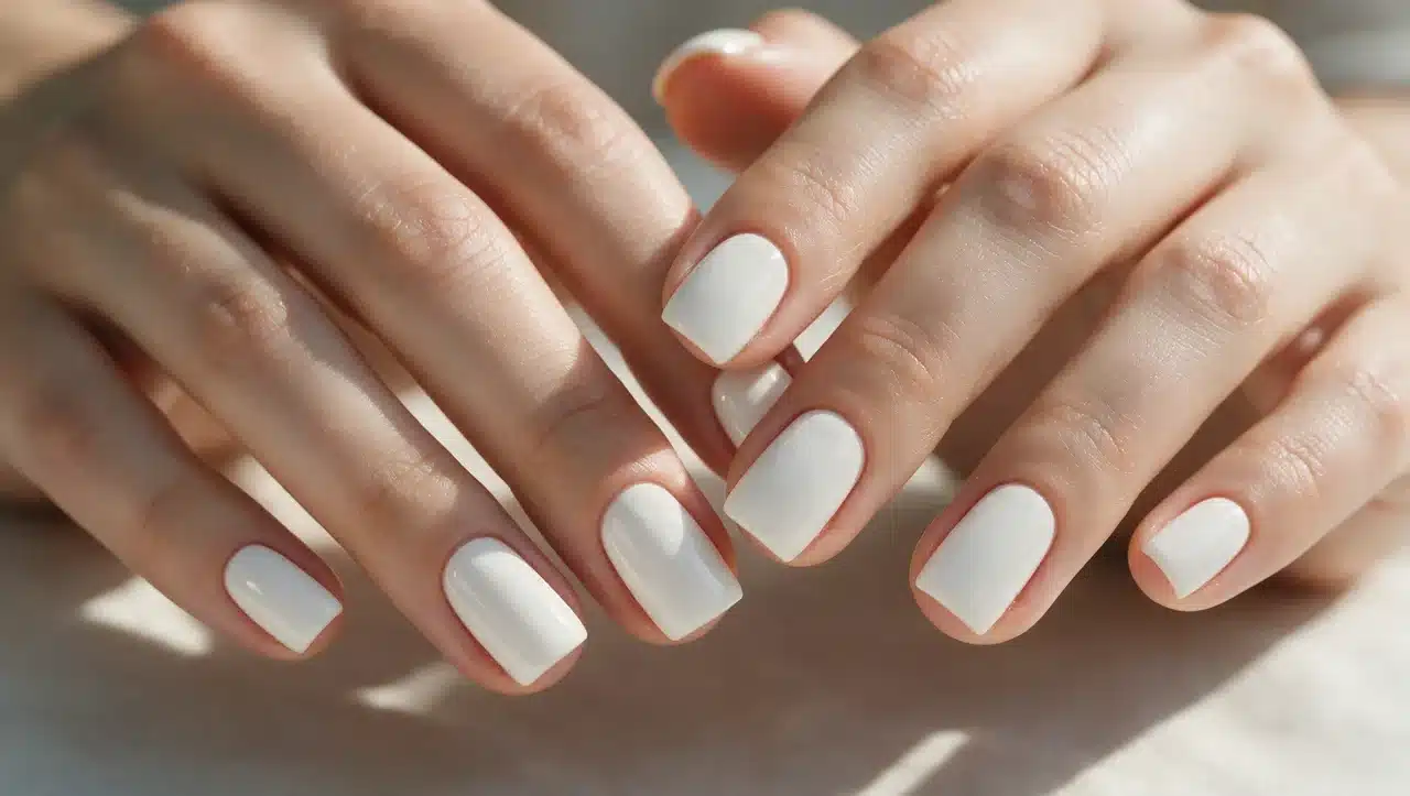 white clean girl nails with glossy minimal summer manicure style
