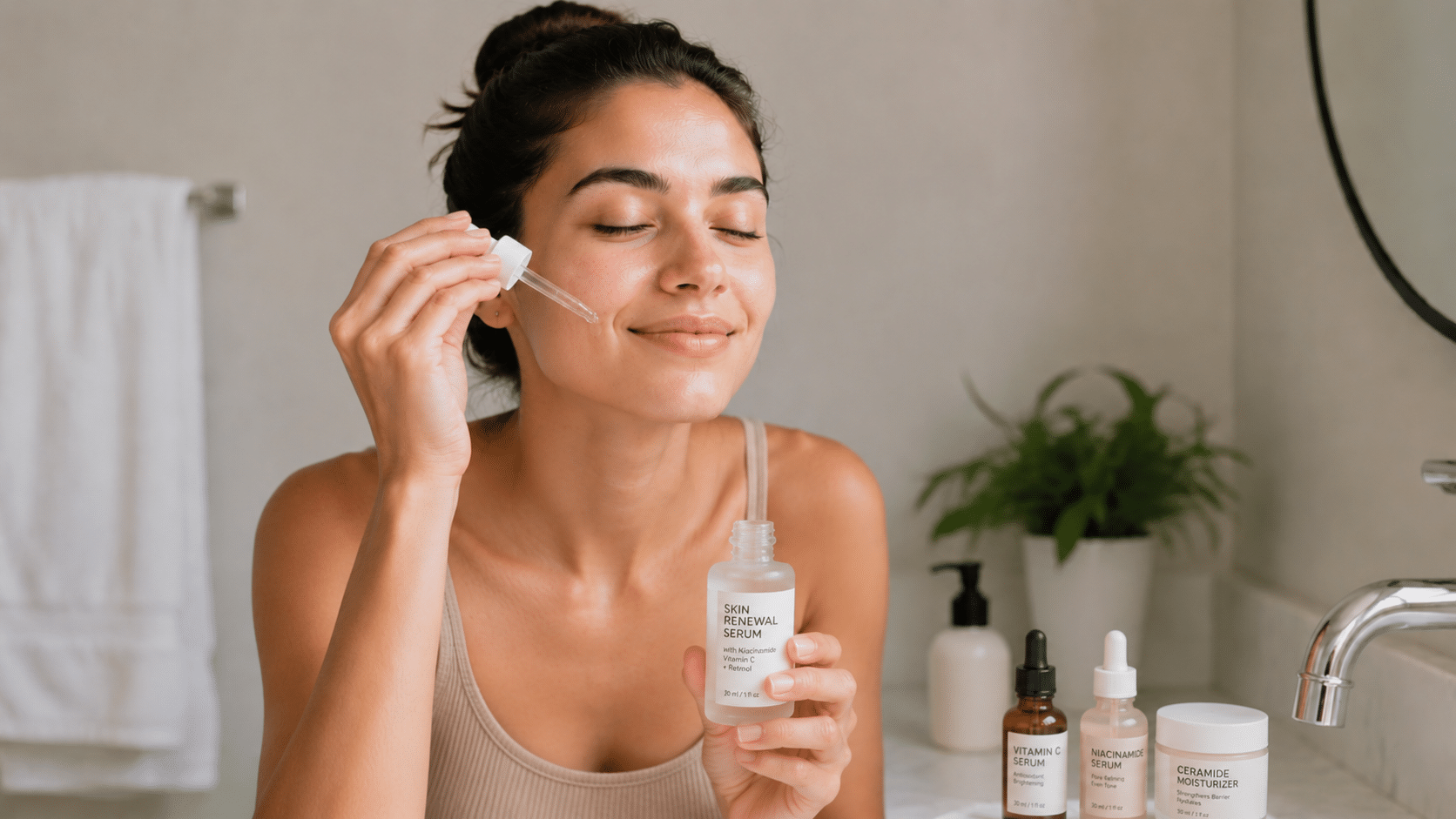 woman applying moisturizer to face for hydrated skin barrier care routine