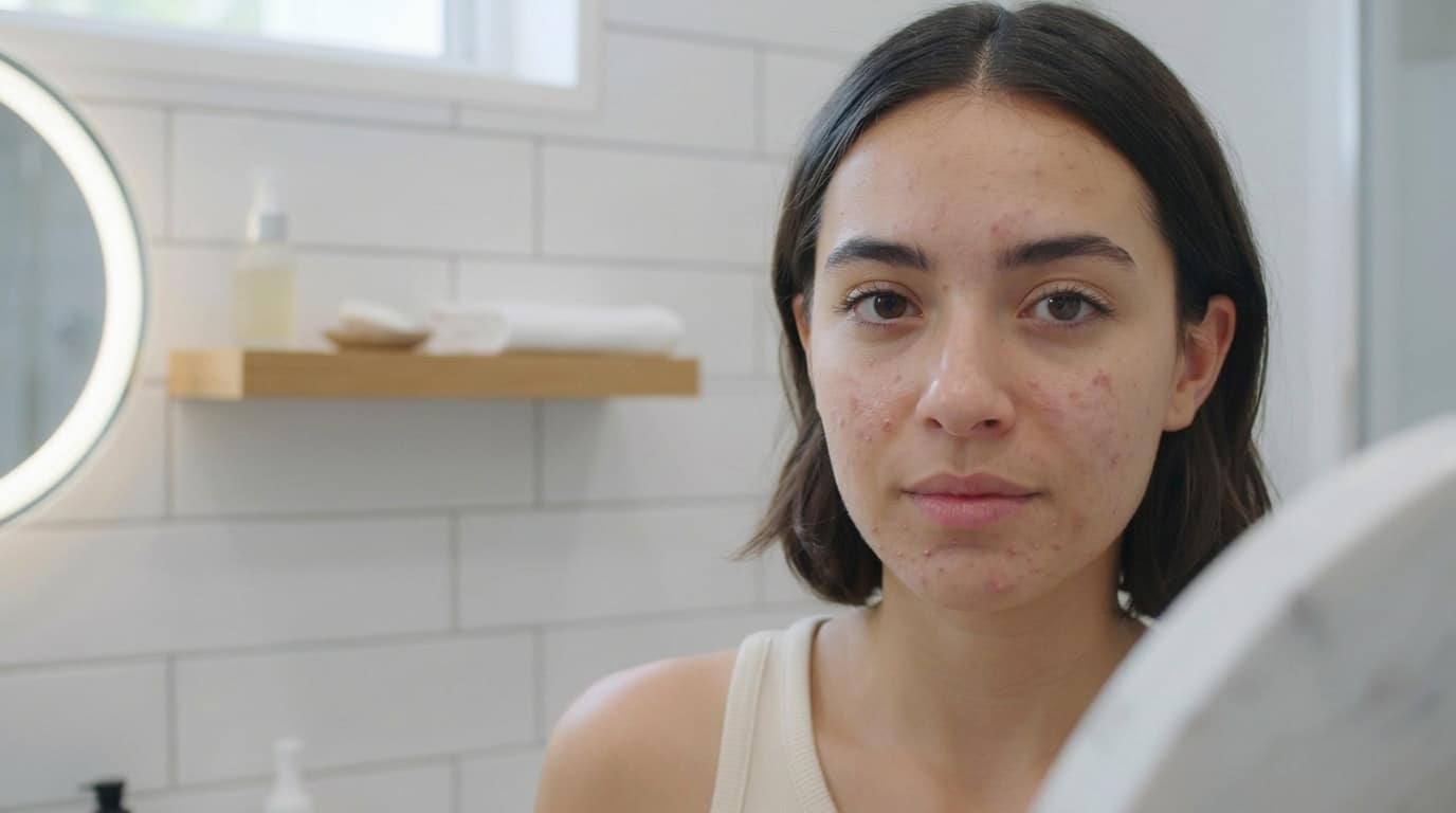 woman showing improving skin texture after the skin purging phase