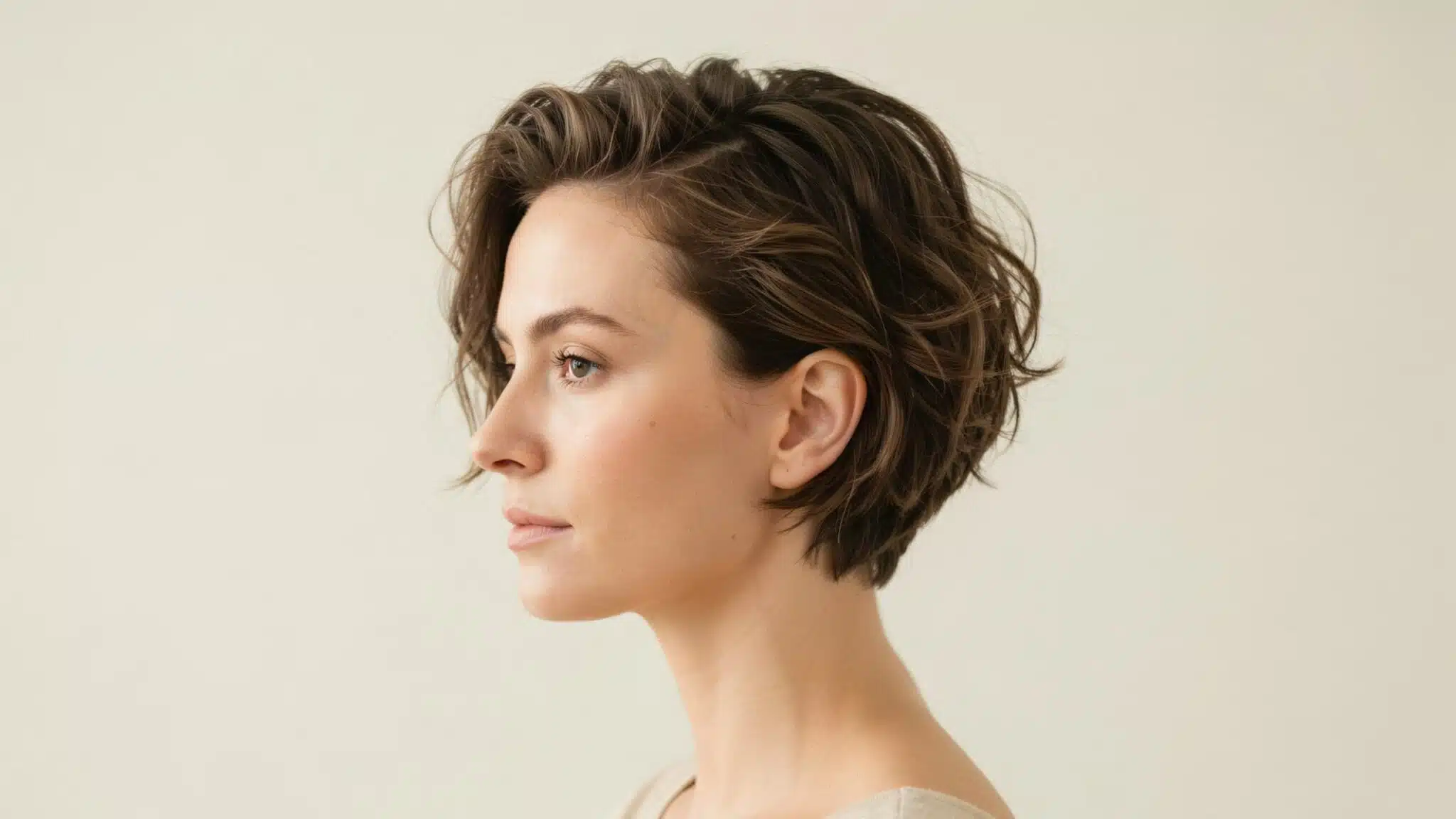 woman with two inch wavy hair showing short textured waves and natural movement