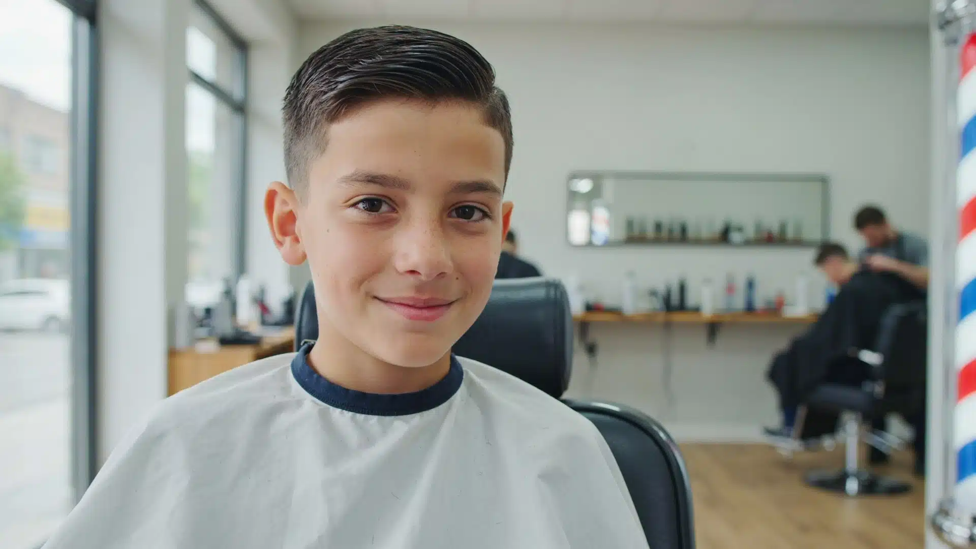 young boy with straight hair and a clean fade with a neatly brushed top