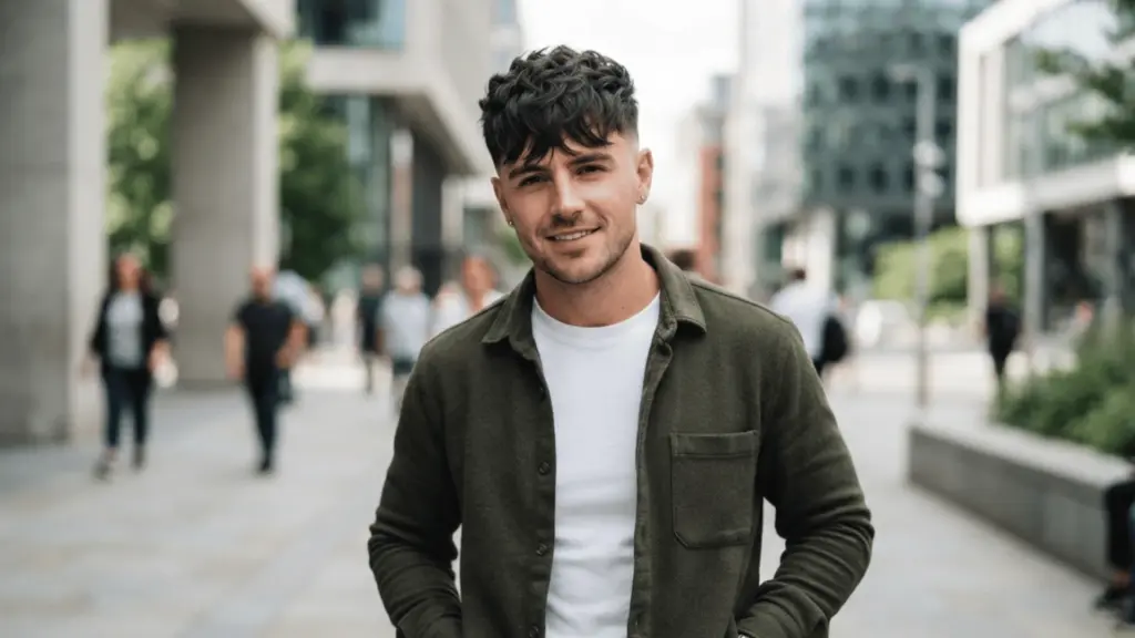 Young man with textured crop haircut and faded sides