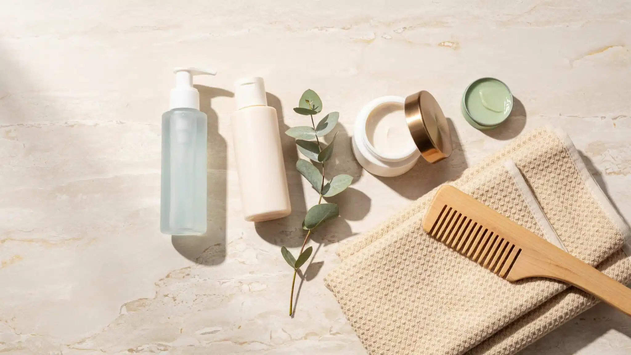 hair care products arranged for before and after hair coloring routine