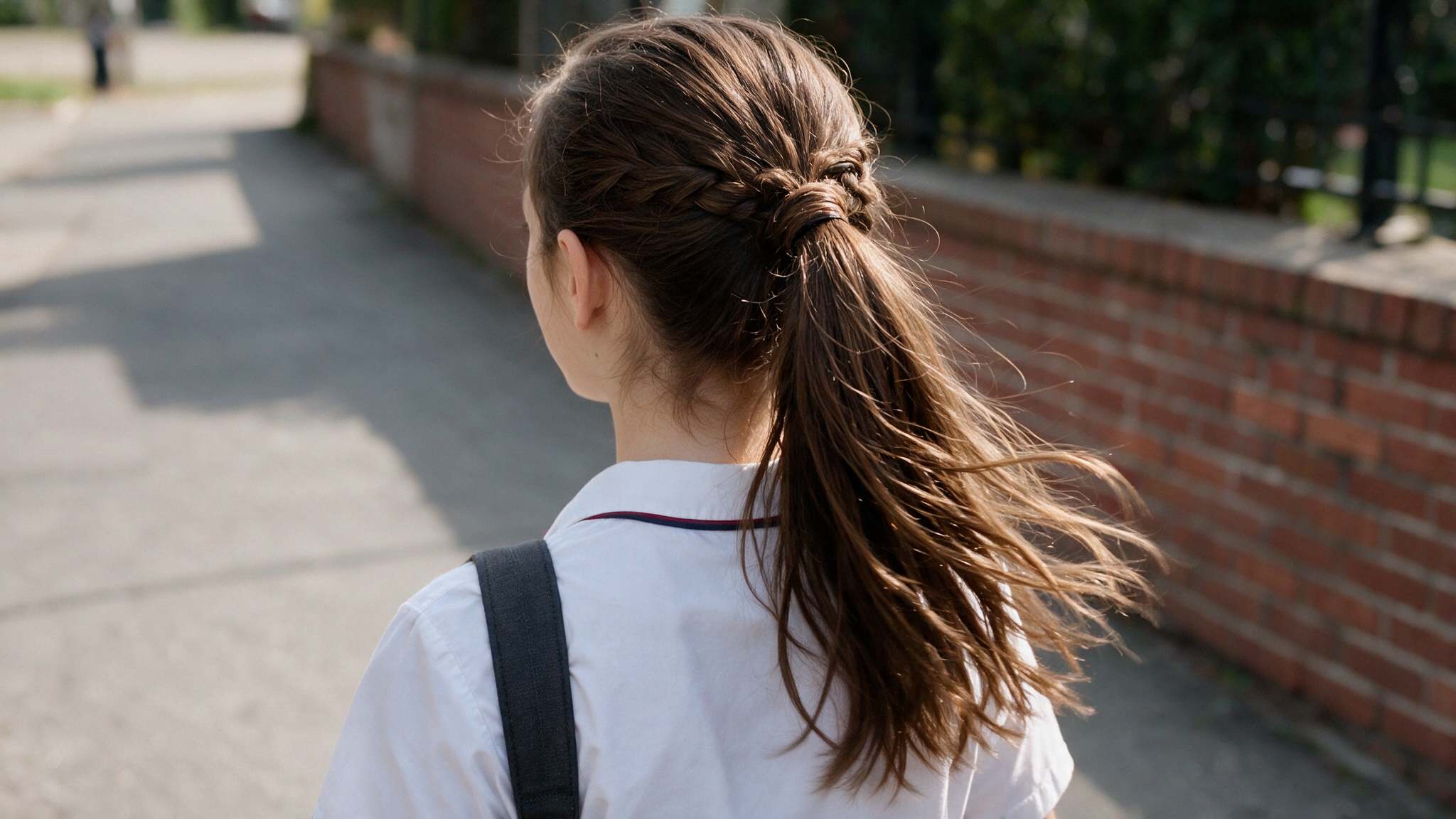 teen girl wearing braided ponytail with natural movement and texture