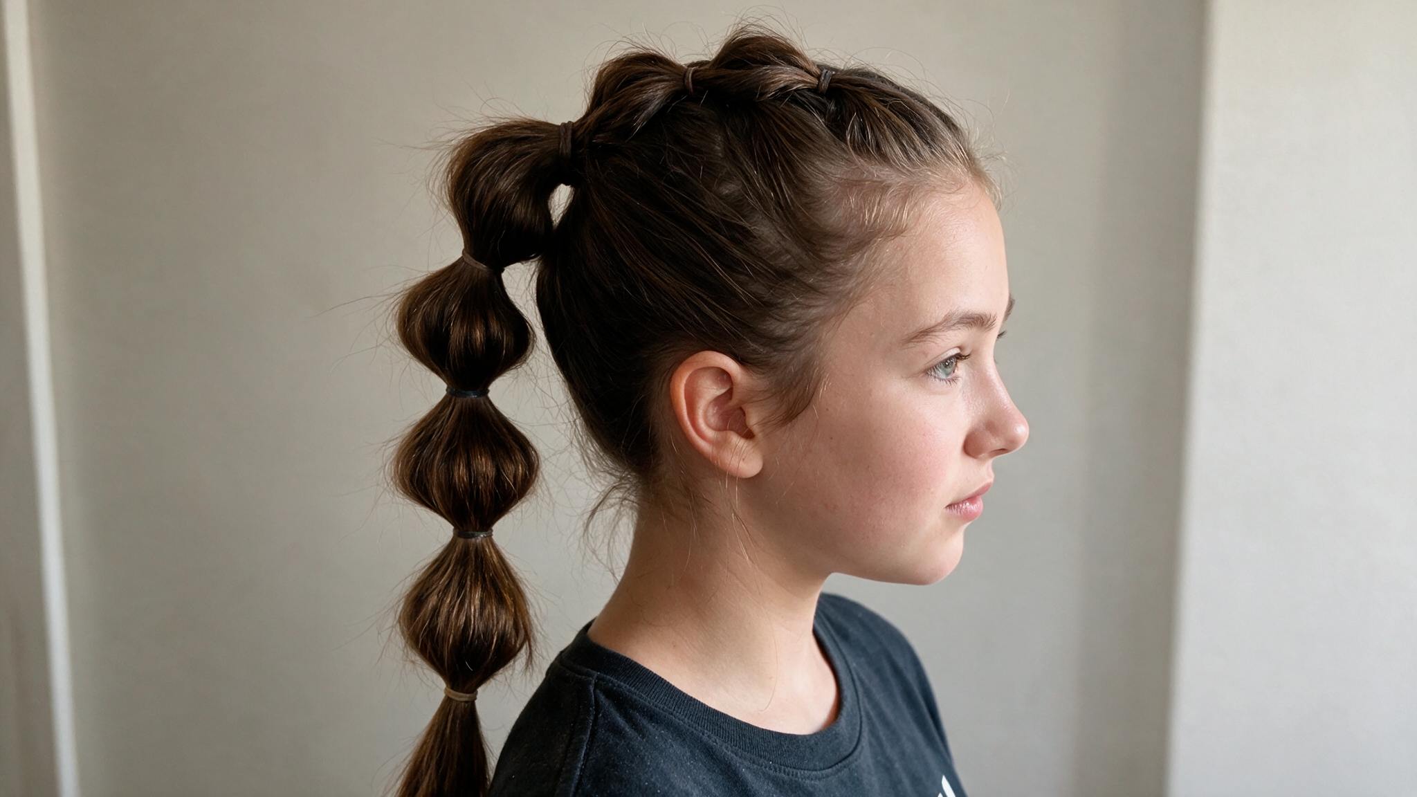 teen girl wearing bubble braid with realistic sections and natural hair texture