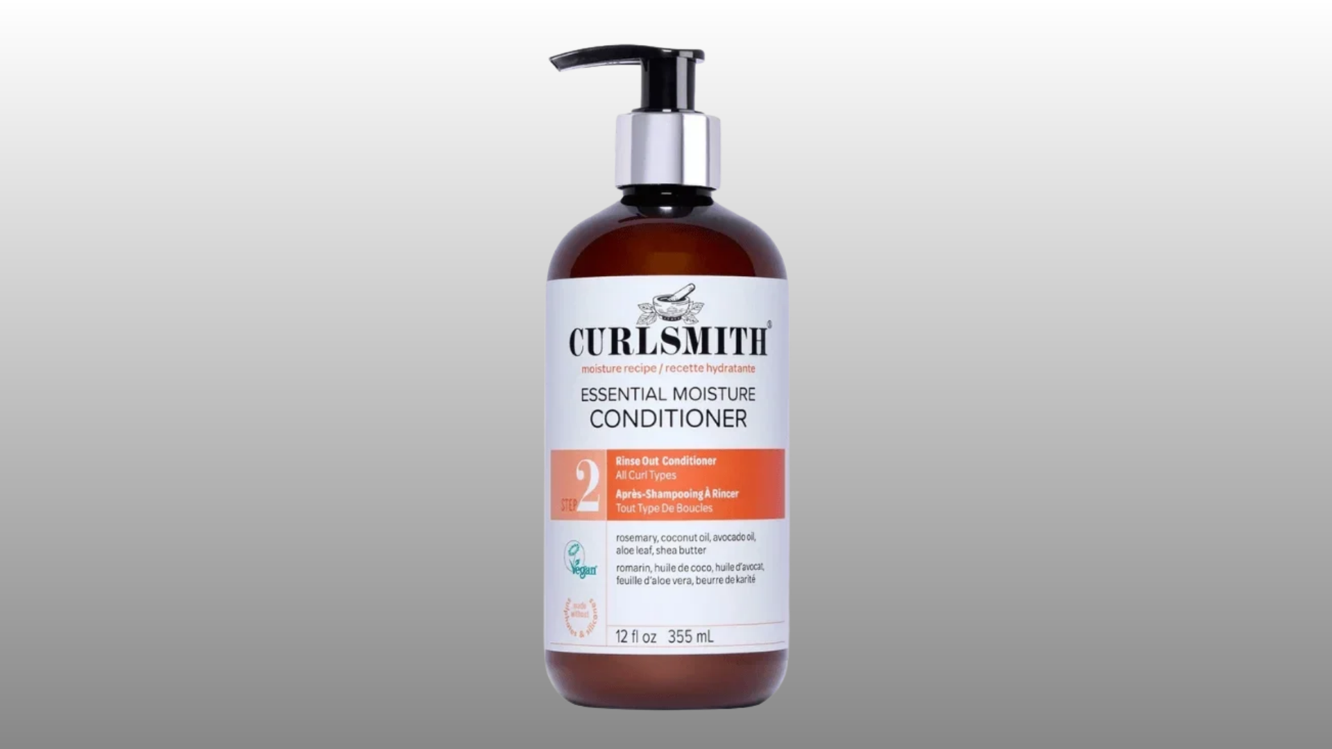 curlsmith essential moisture conditioner bottle with pump dispenser and white label