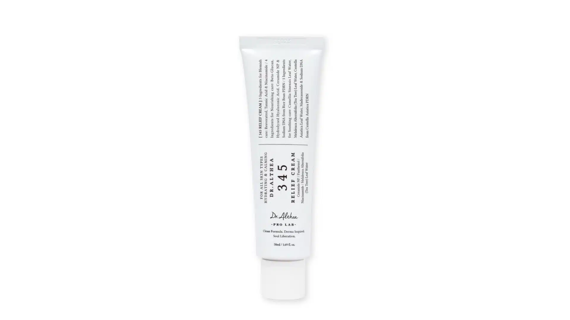 dr althea 345 relief cream tube standing upright against a clean white studio background