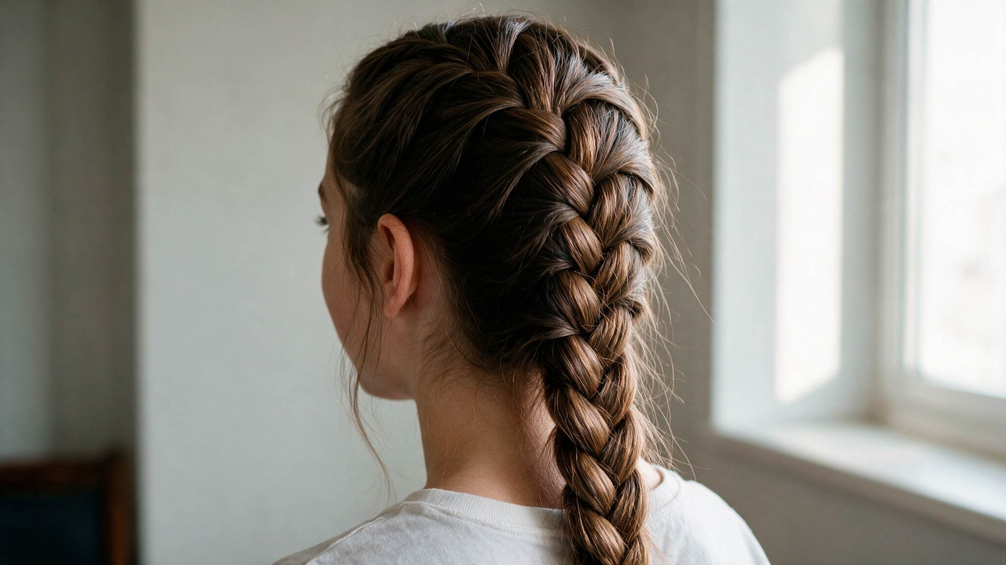 teen girl wearing dutch braid with raised texture and natural loose strands