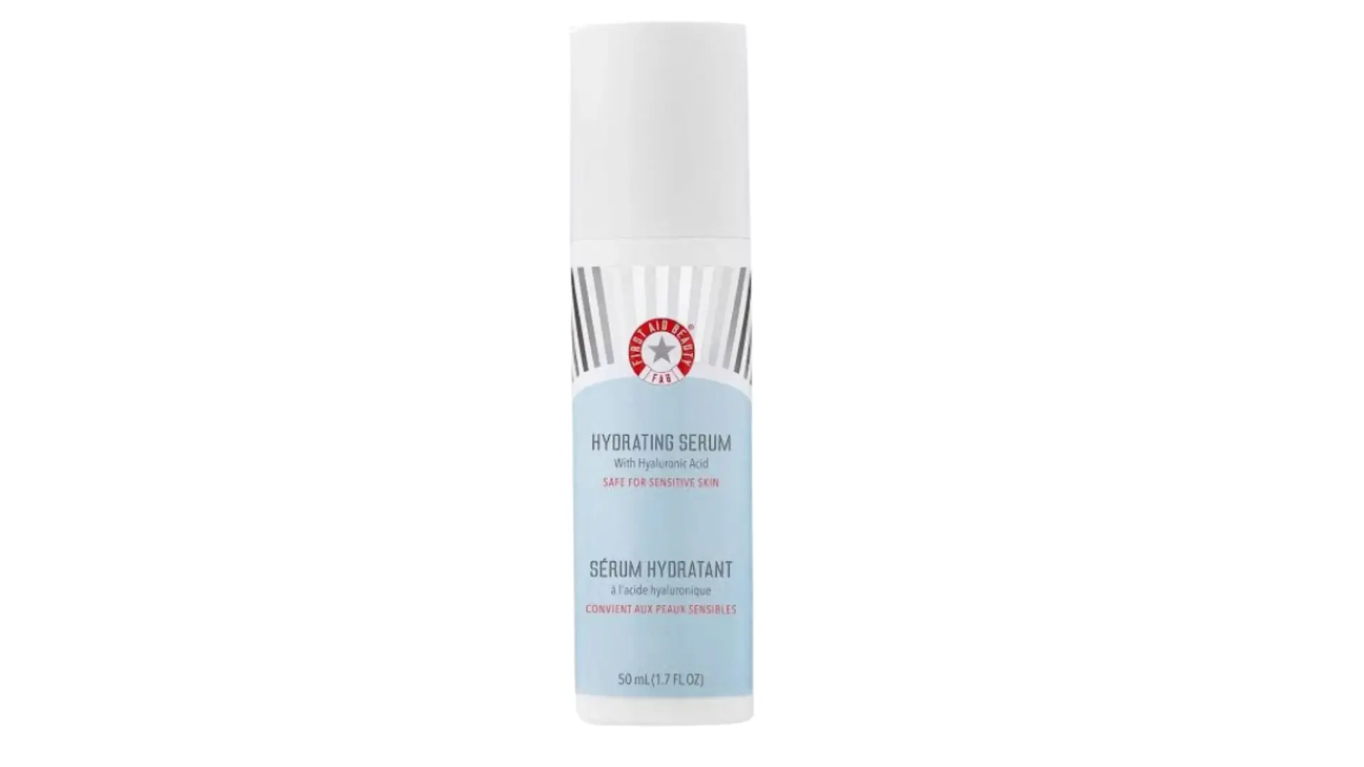 first aid beauty hydrating serum with hyaluronic acid bottle, 50 ml, shown on a white background