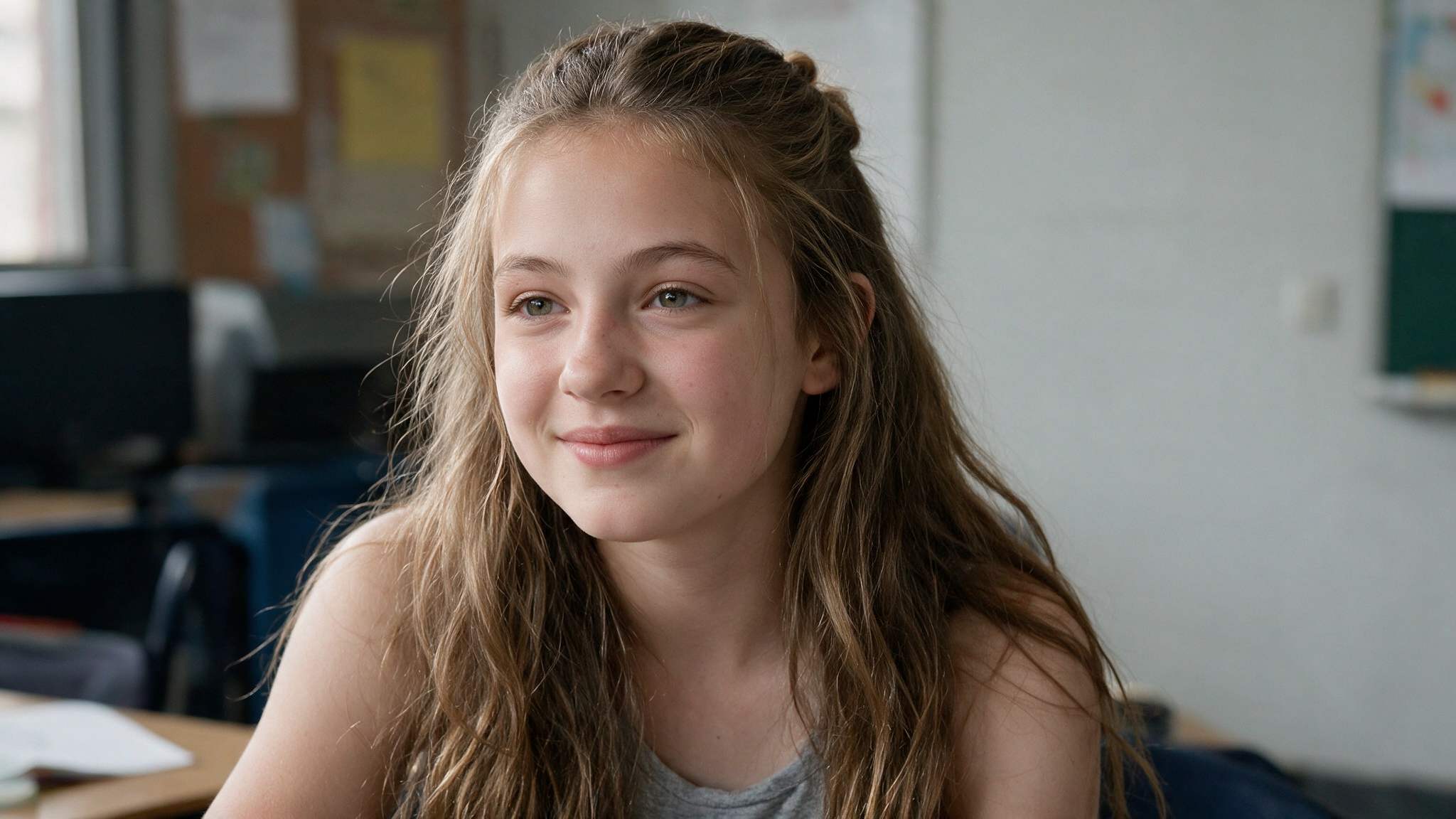 teen girl with half up half down hairstyle and natural loose hair texture