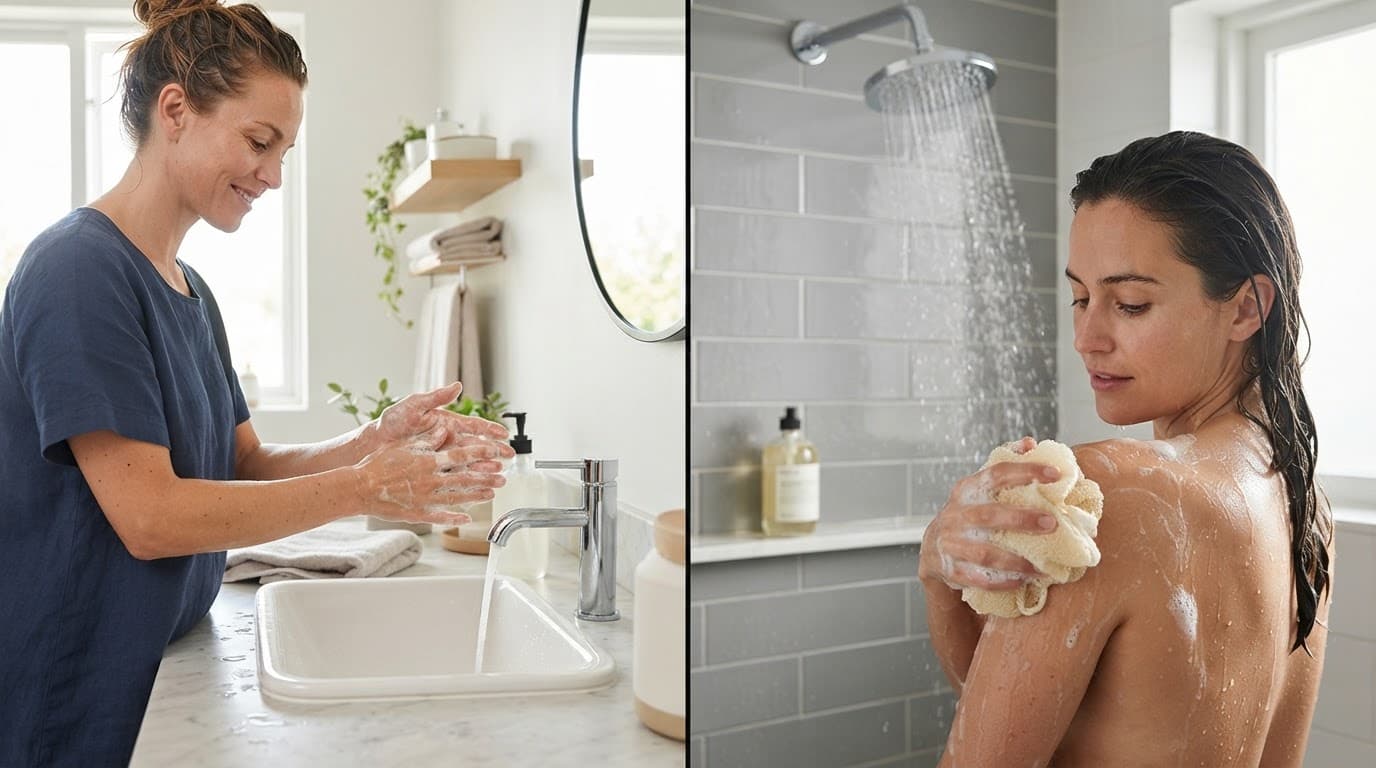comparison of hand soap use at sink and body wash use in shower