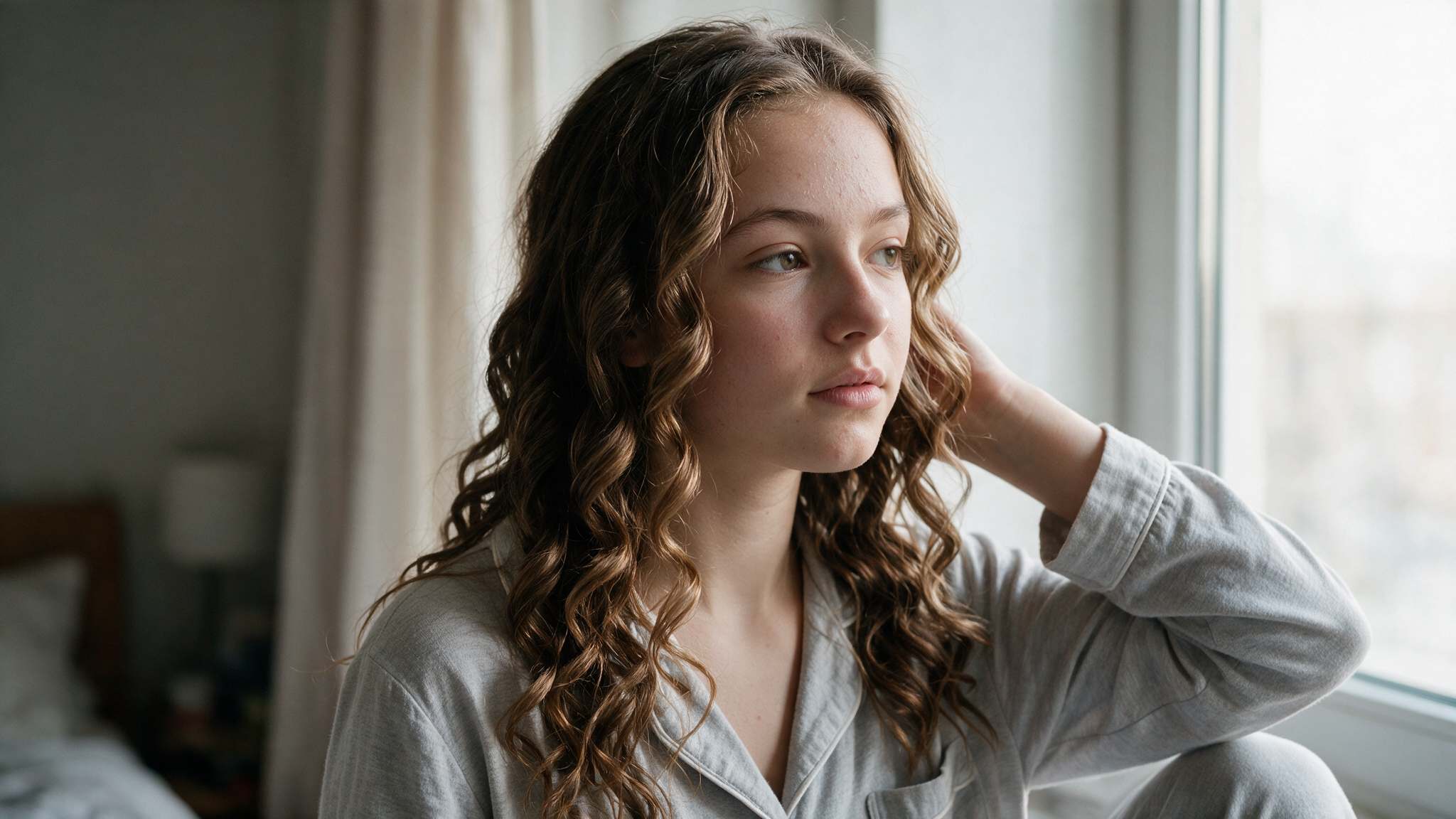 teen girl showing heatless curls with soft natural waves and texture
