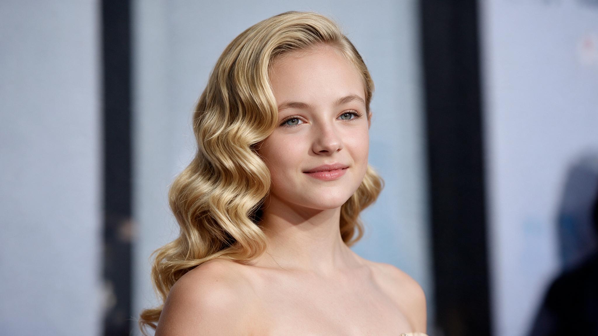 teen girl wearing hollywood waves with realistic defined curls and texture