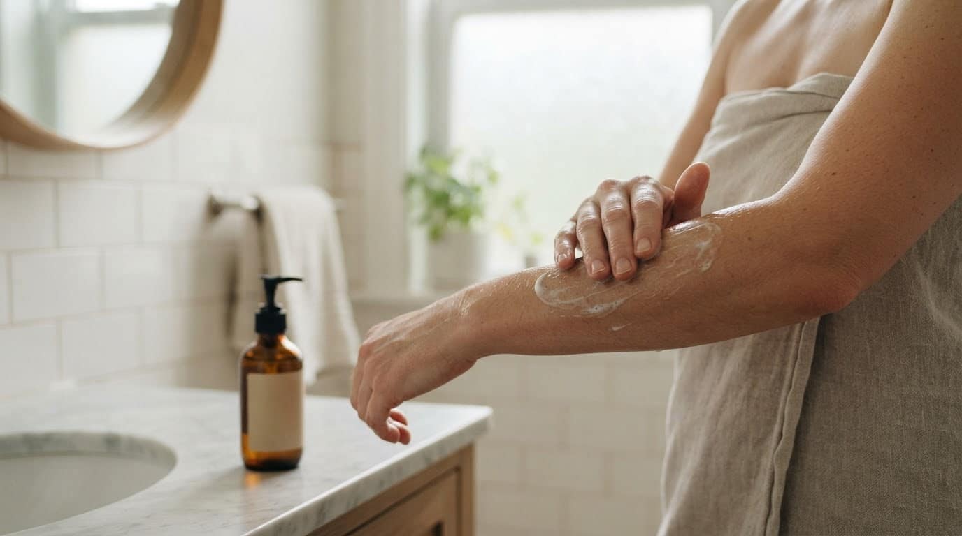 applying a gentle cleanser during a sensitive skin routine