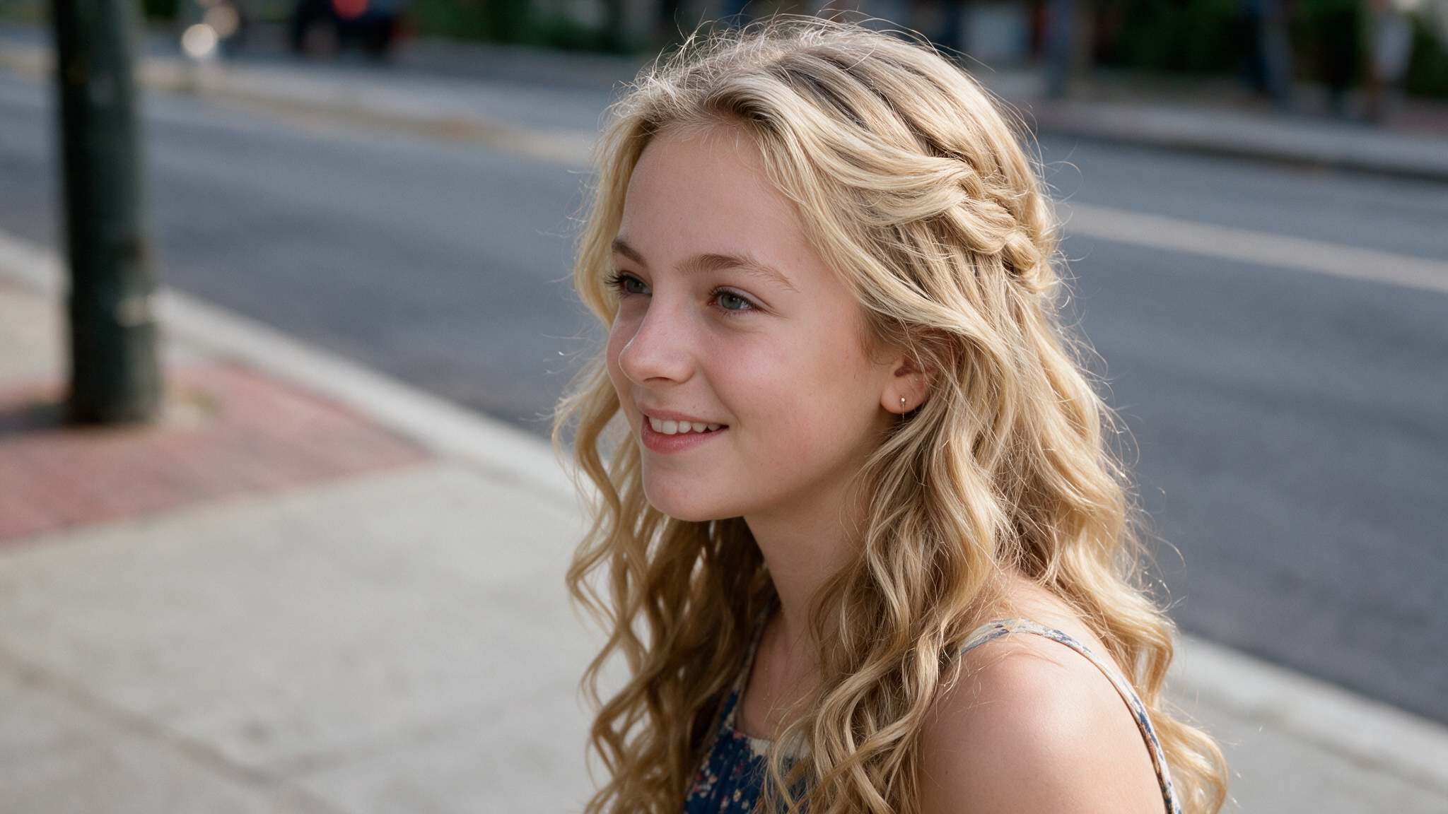 teen girl wearing loose curls with natural volume and realistic hair texture