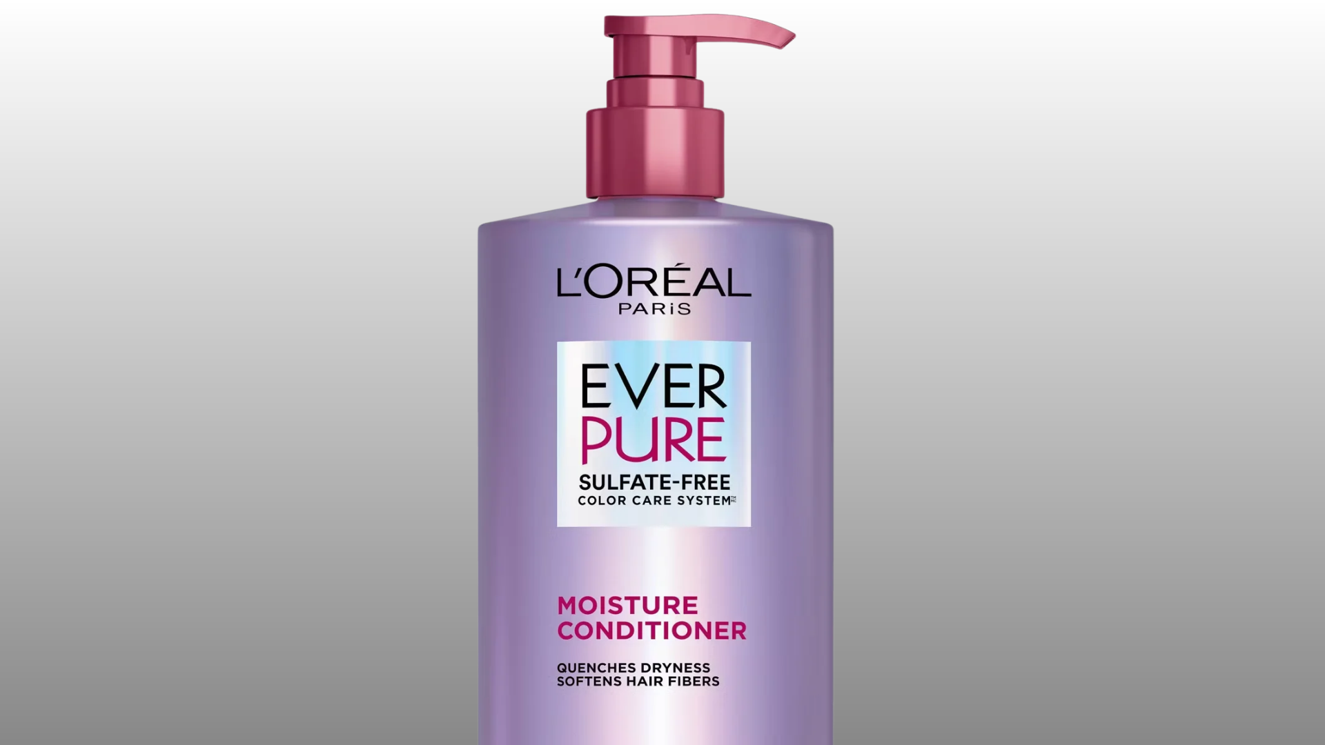 l’oréal paris everpure moisture conditioner bottle with purple packaging and pump dispenser for hair care product display
