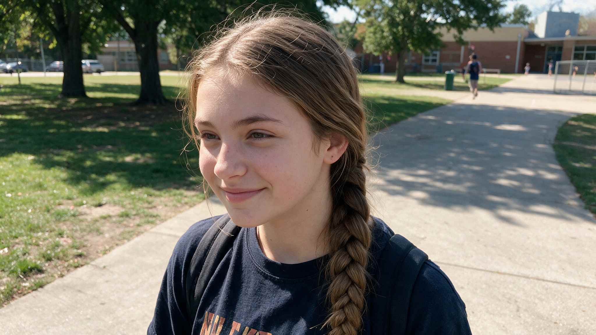 teen girl wearing side braid with natural texture and loose strands