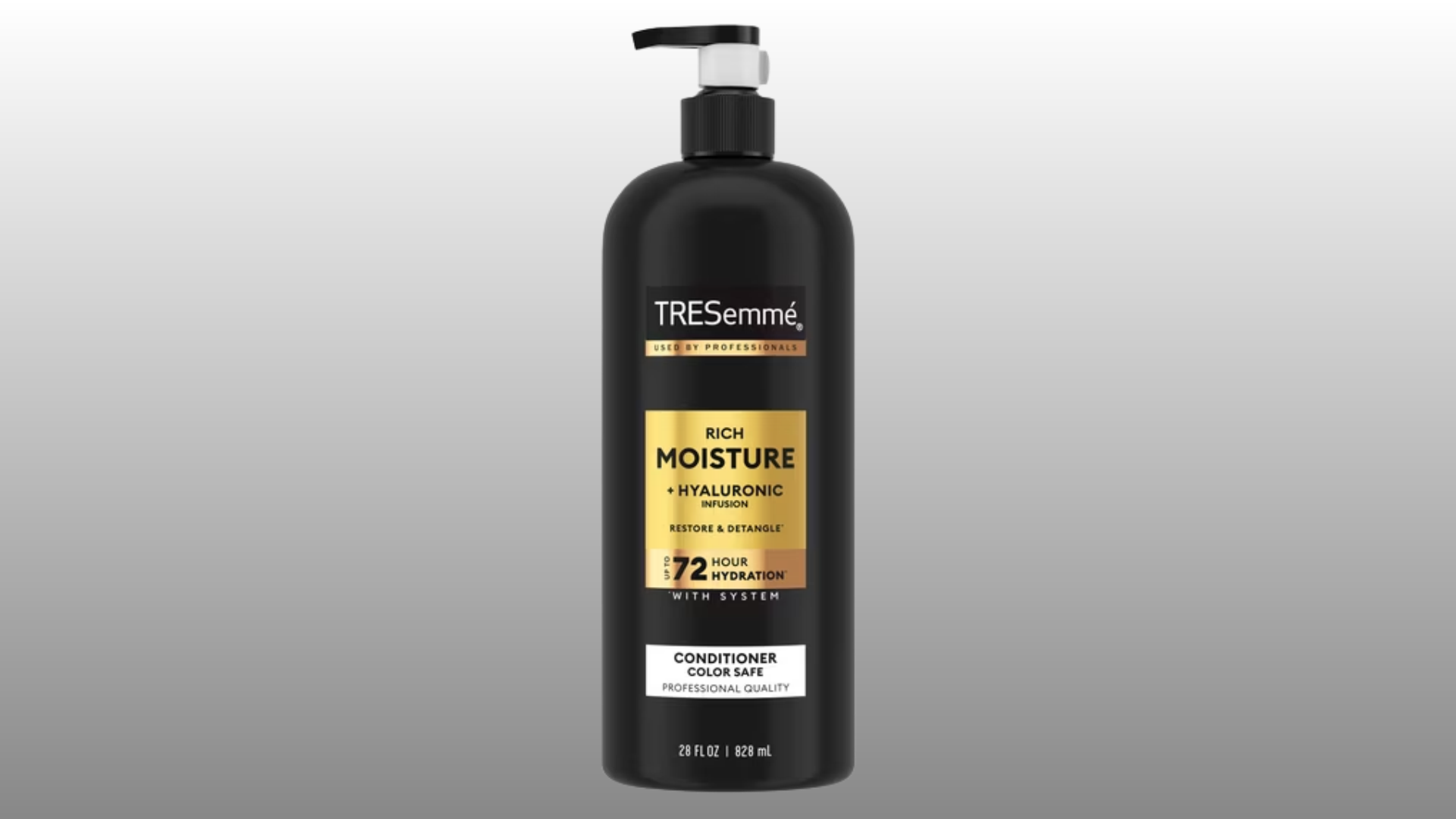 tresemmé rich moisture conditioner bottle with pump dispenser and black packaging
