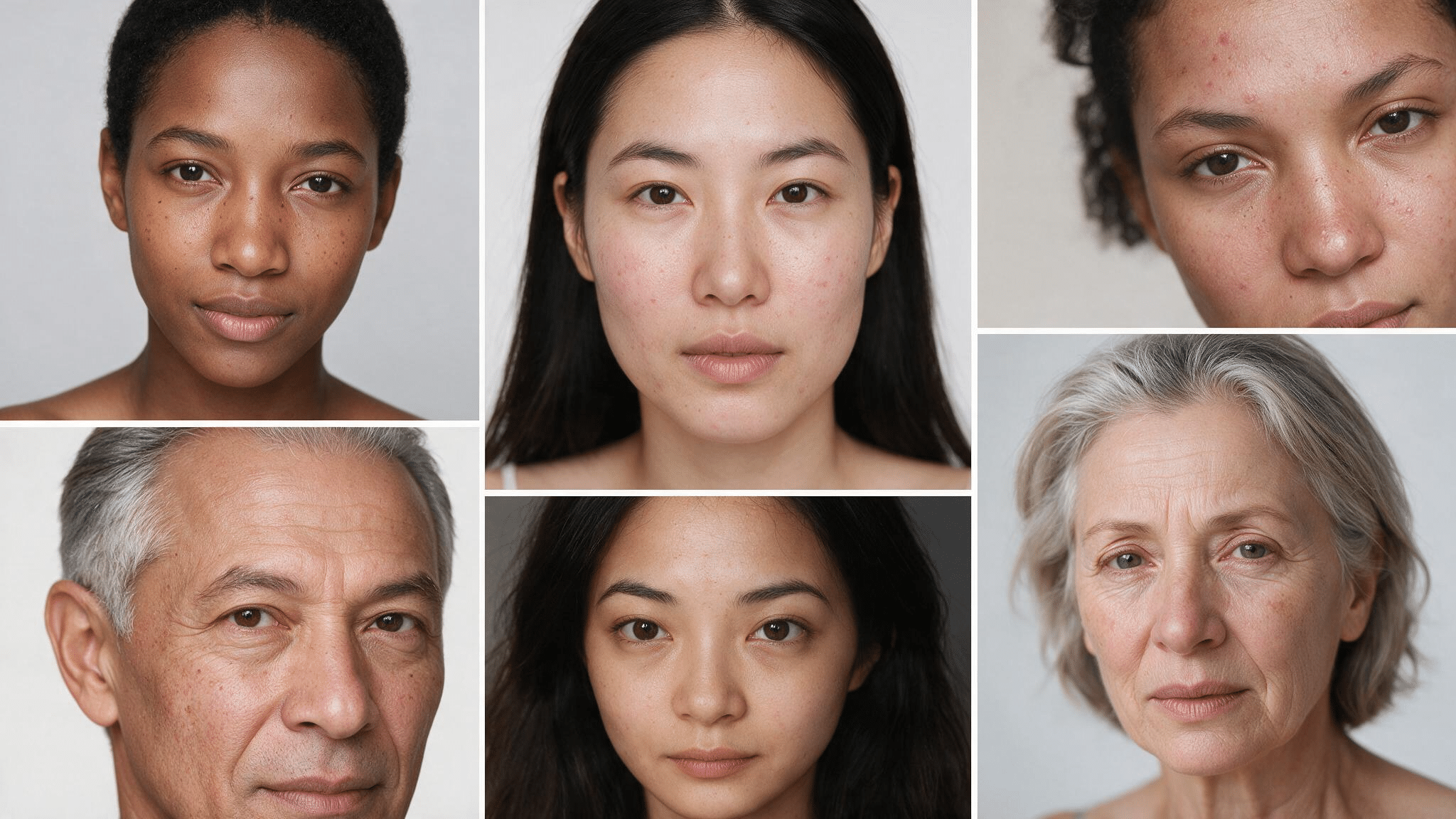 collage of six diverse men and women of different ages and skin tones shown in close-up portrait photos