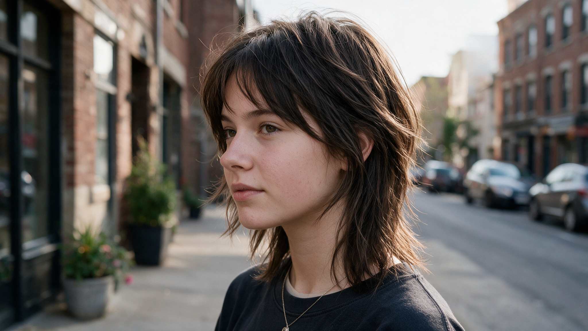 teen girl wearing wolf cut with textured layers and natural messy finish